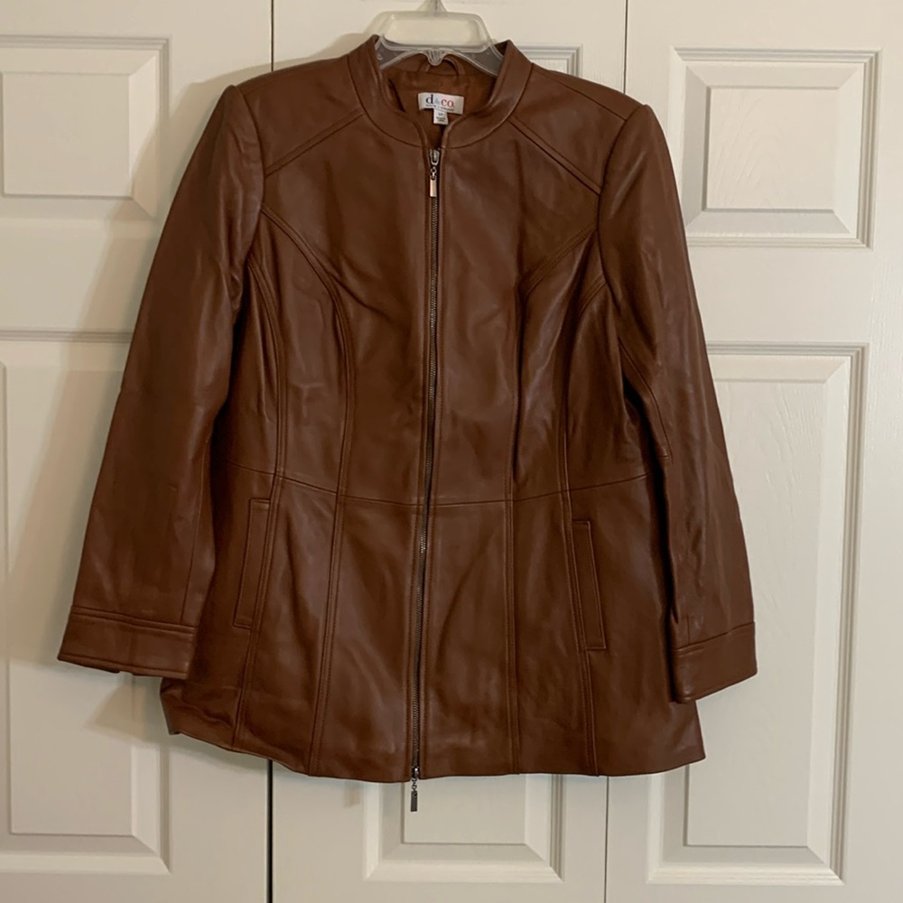 Denim & Co Women’s Large Petite Brown Leather Jacket Lined  L1